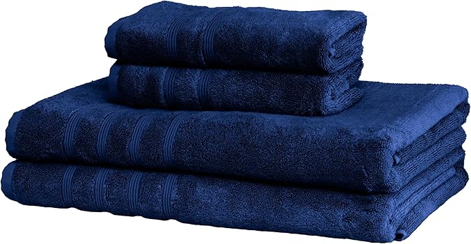 Mosobam Luxury Turkish 4pc XL Towel Set 35X70 16X30 Navy Blue Oversize 700 GSM Bamboo Viscose & Aegean Turkish Combed Cotton