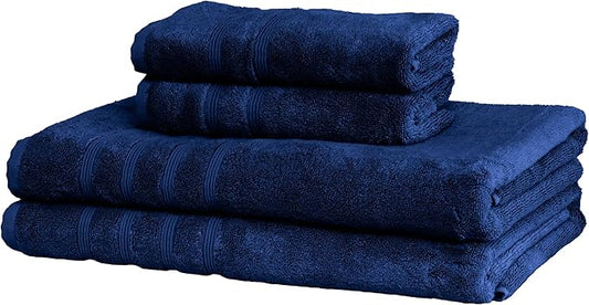 Mosobam Luxury Turkish 4pc XL Towel Set 35X70 16X30 Navy Blue Oversize 700 GSM Bamboo Viscose & Aegean Turkish Combed Cotton