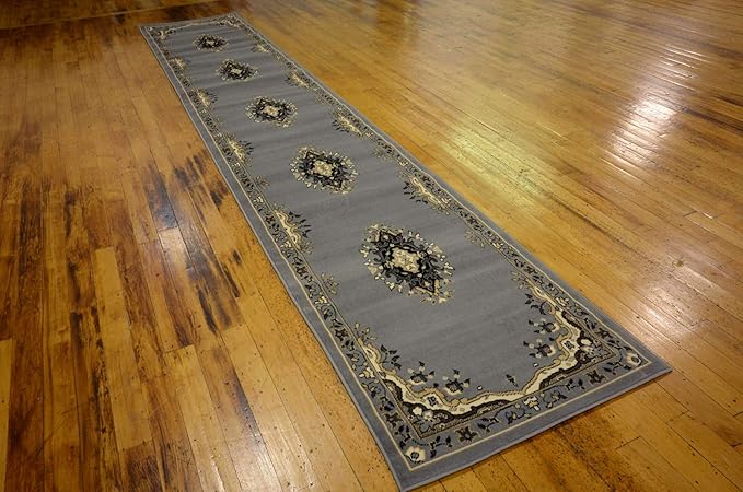Unique Loom Reza Collection Traditional Persian Style Area Rug, 3 ft x 16 ft 5 in, Gray/Ivory