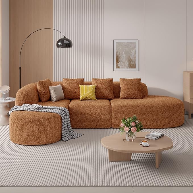 114 Inch Boneless Couches for Living Room,Modern Modular Sectional Sofa with Chaise,L-Shape Cloud Sectional Couch,No Assembly Required,Brown