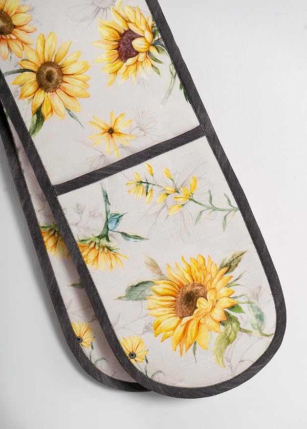 Maison d' Hermine Double Oven Mitts 100% Cotton 7"x35" Double Oven Mitt Heat Resistant BBQ Cooking Gloves with Loop, Baking, Grilling, Home, Kitchen, Handling Hot Pans Spring Summer (Candice)