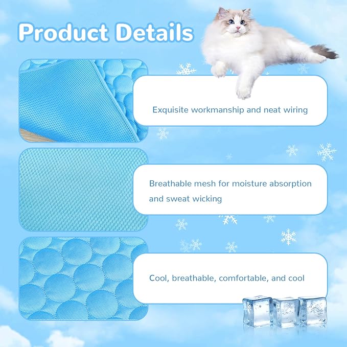2025 New Dog Cooling Mat, Pet Cooling Mats, Summer Cool Pads Pet Mat Outdoor for Dogs & Cats, Pet Bed Mats Machine Washable(Blue, XL: 100×75 cm 39×30")