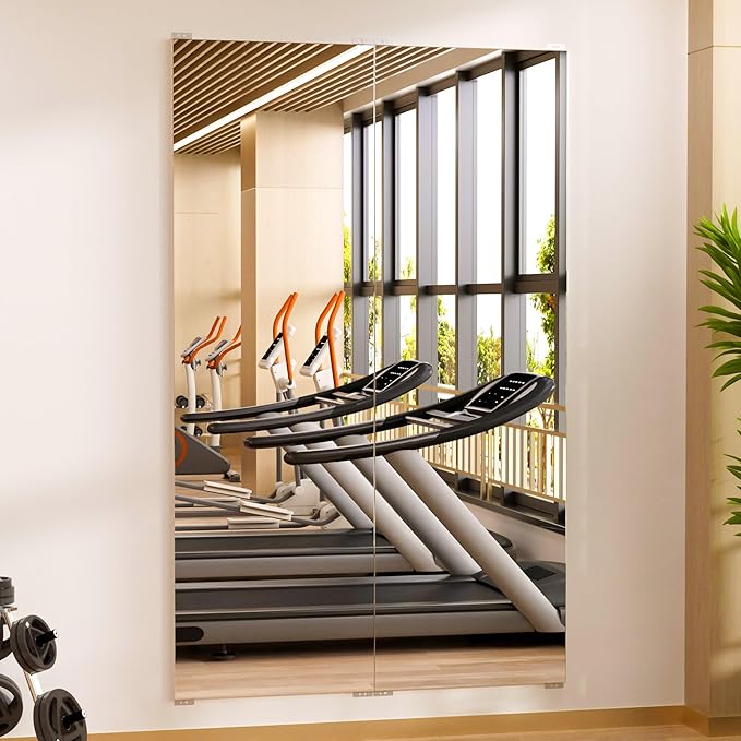 brisafe 2PCS 59" x 16" Gym Mirror - Full Length Wall Mirror for Gyms, Dance Studios, Home and Yoga - Easy Installation, Ultra Light Shatterproof Nano Miorror Reduces 60% Commercial Insurance Costs