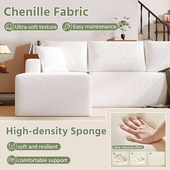 140" Modular U-Shaped Sectional Sofa, 7-Seater Cloud Couch with Double Chaise, Modern Sleeper Sofa,No Assembly Sectional Cloud Boneless Sofa Couches for Living Room/Apartment