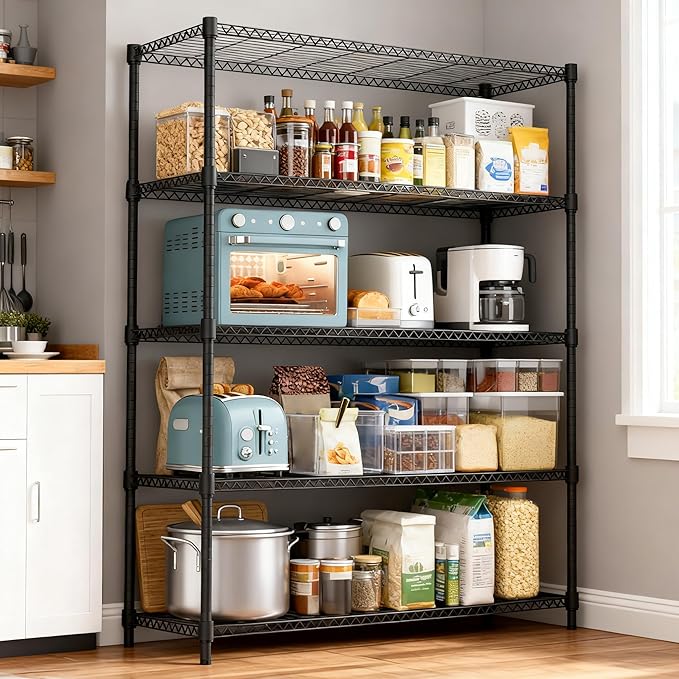 5 Tiers Shelf 1750 lbs Steel Storage Shelving Utility Shelving Unit Steel Organizer Wire Rack for Home,Kitchen,Office,Garage Black 17.7" D x 47.2" W x 72.4" H