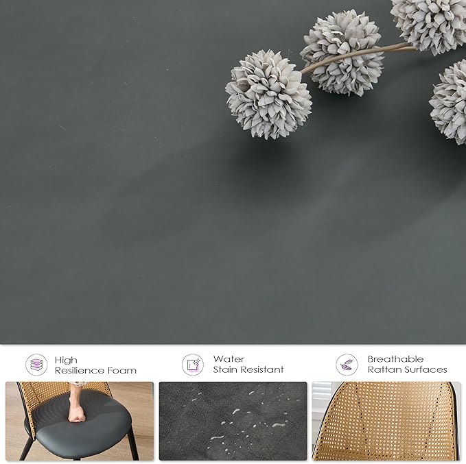 TYBOATLE Rattan Dinner Chairs Set of 4 with Faux Leather Cushion, Modern Dining Room Chairs w/Adjustable Foot Pads, Kitchen Boho Mid Century Upholstered, Black