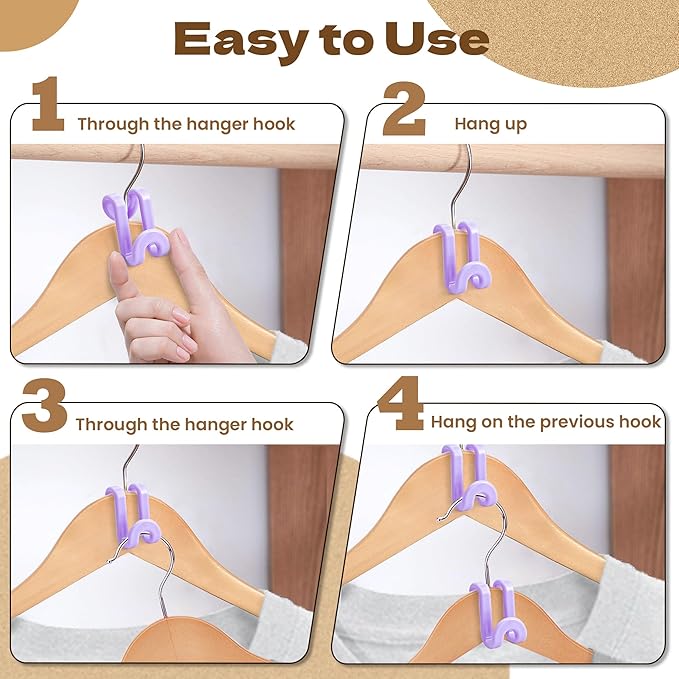 Mlici Hanger Extender Space Saver for Closet, 60 Pack Clothes Hanger Connector, Clothes Extender Hooks for Stacking Closet Organization (Purple)