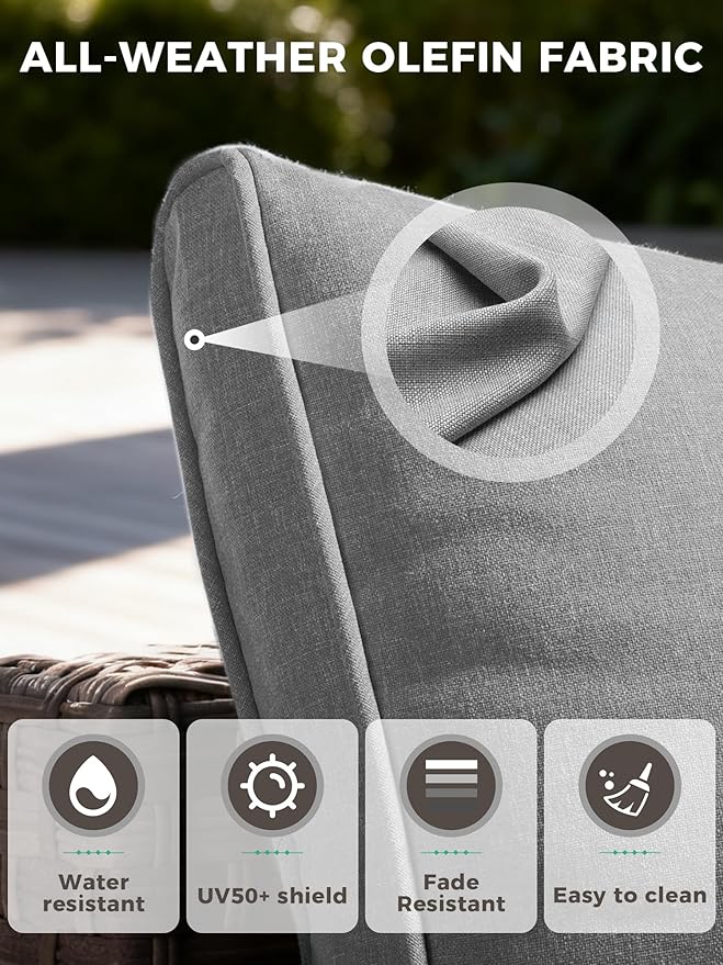 10 Piece Outdoor Wicker Rattan Sectional Sofa Set with Swivel Chairs & Fire Pit Table, 7-Seats with 4" Thickened Cushions & Coffee Table, All-Weather PE Rattan for Garden, Backyard, Porch, Grey