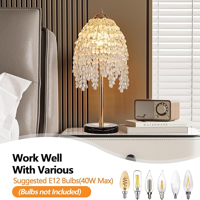 Vintage Style Floor Standing Lamp, Waterfall Design with Grape-Shaped Tall Gold Pole Light, Modern Dimmable Crystals Standing Lamps (Table Lamp-Gold+Iron-7)