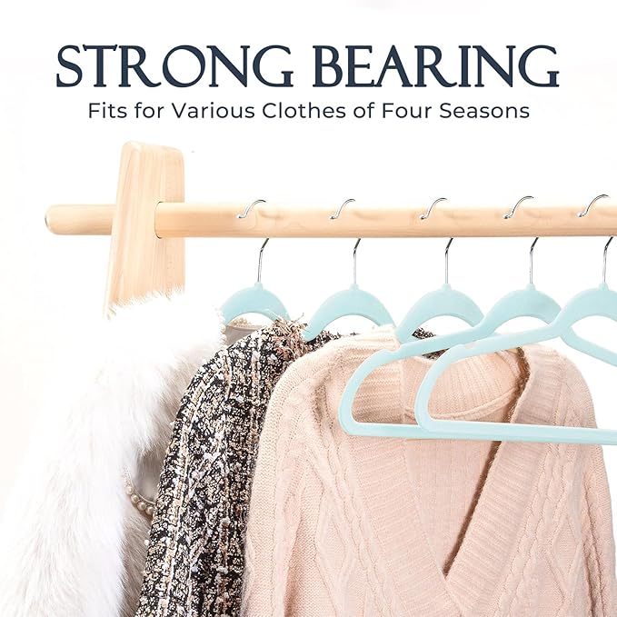 HOUSE DAY Sky Blue Velvet Hangers 60 Pack, Non Slip Clothes Felt Hanger Heavy Duty for Coat, Premium Slim Space Saving Suit Hangers for Closet Organizer, 360° Rotating Silver Hook