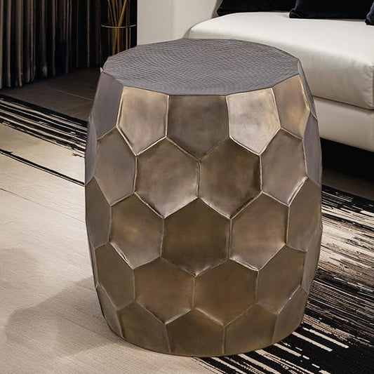 ET101 Modern Contemporary Aluminum Material 21" Height End Table, Side Table with Glossy Diamond-Patterned Base Antique Gold