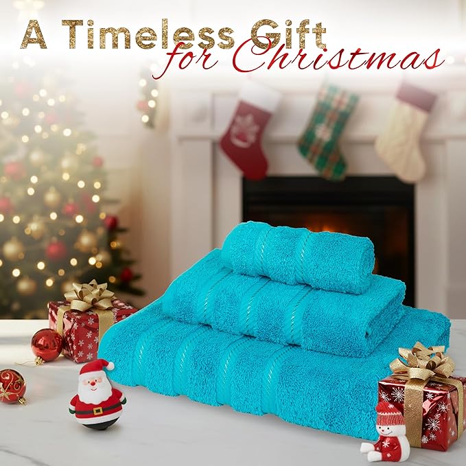American Soft Linen Premium 3 Piece Towel Set, 1 Bath Towel 1 Hand Towel 1 Washcloth, 600 GSM 100% Cotton Turkish Towels for Bathroom, Aqua Blue Towel Set