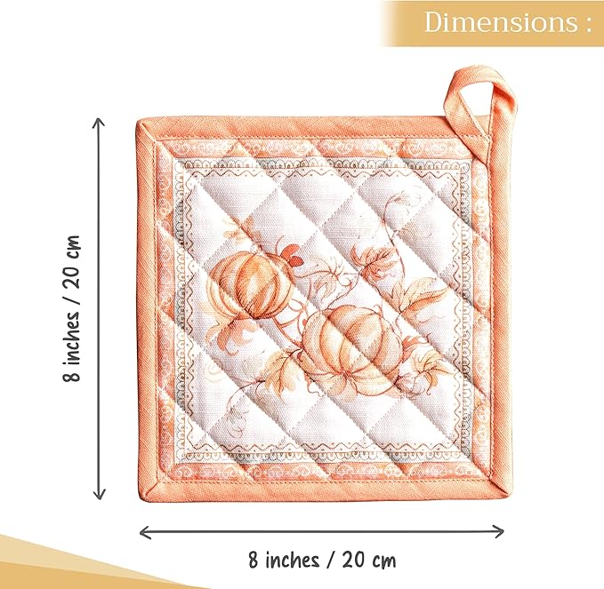 Maison d' Hermine Pot Holders 100% Cotton Heat Resistant Potholders 8" x 8" Hot Pads with Loop for Thanksgiving Christmas Decorations BBQ Cooking Baking Handling Hot Pans (Pack of 1, Giving Thanks)