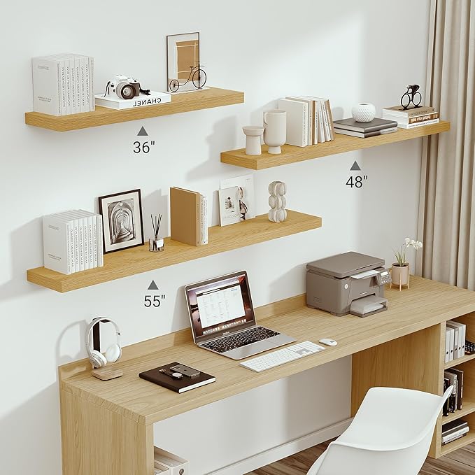 Vivelove 55 inch Long Floating Shelves for Wall, 10.3" Deep & Thicker Storage Shelf for Living Room, Kitchen, Farmhouse,Wall Shelves with Invisible Brackets,Set of 1, Oak