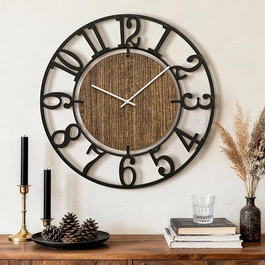 Large Wall Clocks, 20" Black Big Wall Clock for Living Room Decorative by Battery Operated, Oversized Farmhouse Silent Walls Clock with Metal Arabic Number for Office, Classroom, Bedroom