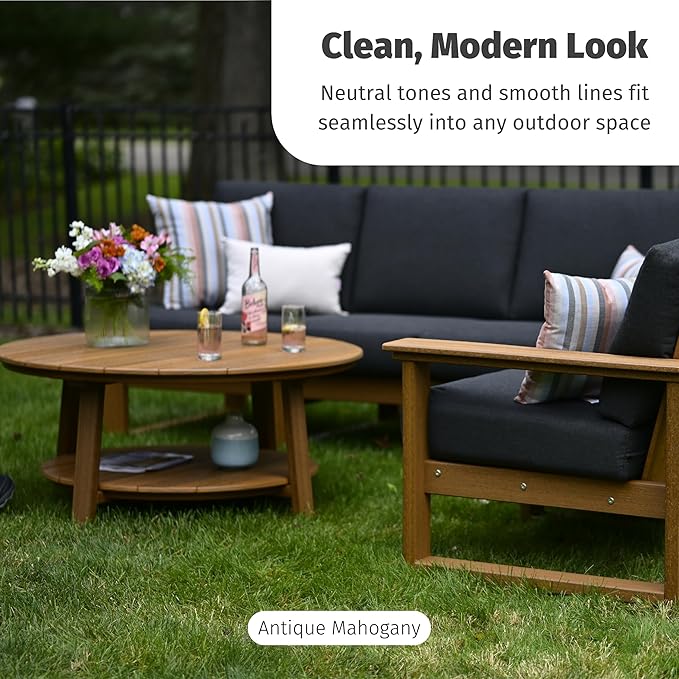 LuxCraft Deluxe Poly Round Outdoor Coffee Table, Two Tier Coffee Table, Round Conversation Tables for Outside Patio with Lower Shelf - Amish Made in USA (Cedar & Black)