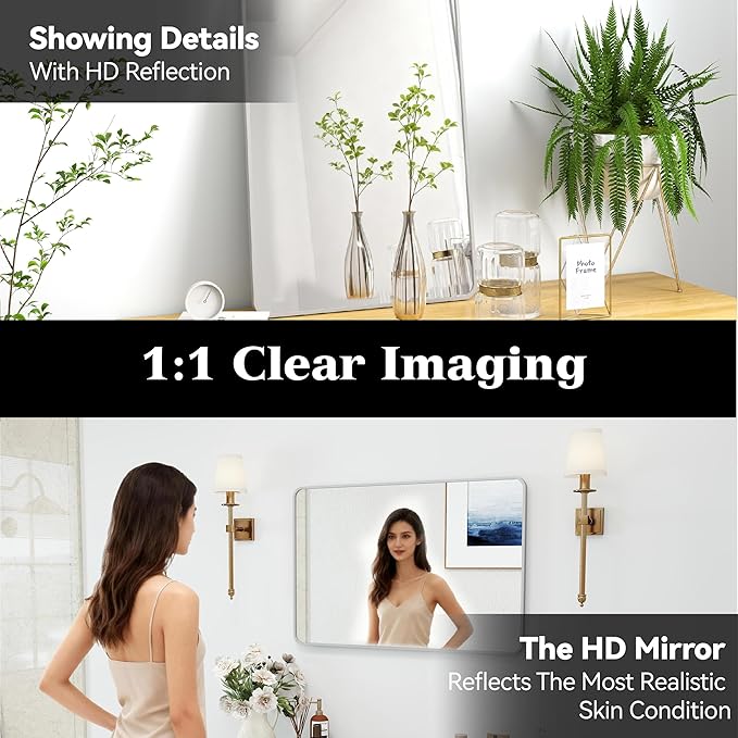 20x30 Rectangle Mirror Full Length Wall Mounted Hanging or Against Wall Metal Frame Dressing Make-up Mirrors for Entryway Bedroom Bathroom Living Room 20 30 inch Silver