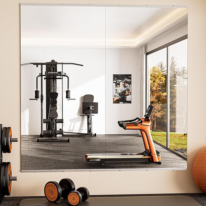 Keonjinn Home Gym Mirror, 72" x 36" - 2PCS Workout Mirrors for Home Gym, Frameless Tempered Glass, Full Body Wall Mirrors for Fitness Exercise, Yoga Room, Dance Studio, Bedroom, Garage
