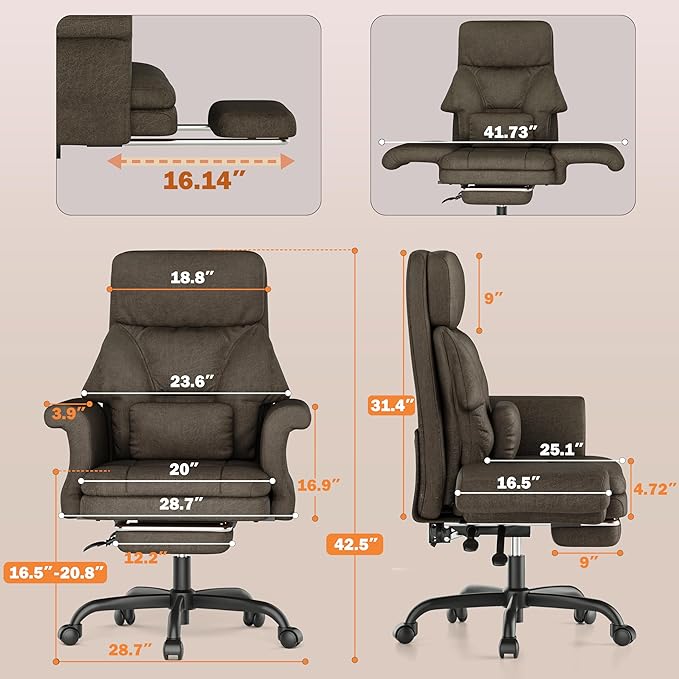 ELABEST C39 Cross Legged Office Chair with Footrest & Convertible Armrests-Pet-Friendly Criss Cross Home Desk Chair, Ergonomic Big and Tall Executive Chair with Lumbar Pillow