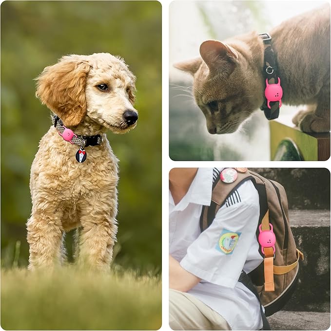 DDJ for Tile Life360 Sticker (2024) Tracker Cat Collar Case, 2-Pack Silicone Anti-Lost Protective Cover Tile Tracker Holder for Dog & Pet Collars, Durable, Easy Installation, Lightweight, Neon Pink