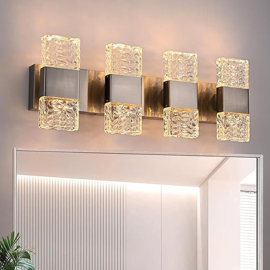 MELUCEE Brushed Nickel Bathroom Light Fixtures Over Mirror 23.6 Inch, 32W Dimmable 3000K LED Vanity Light Bar, Modern Bathroom Vanity Lights Above Mirror Wall Mount, Built-in Led Chips