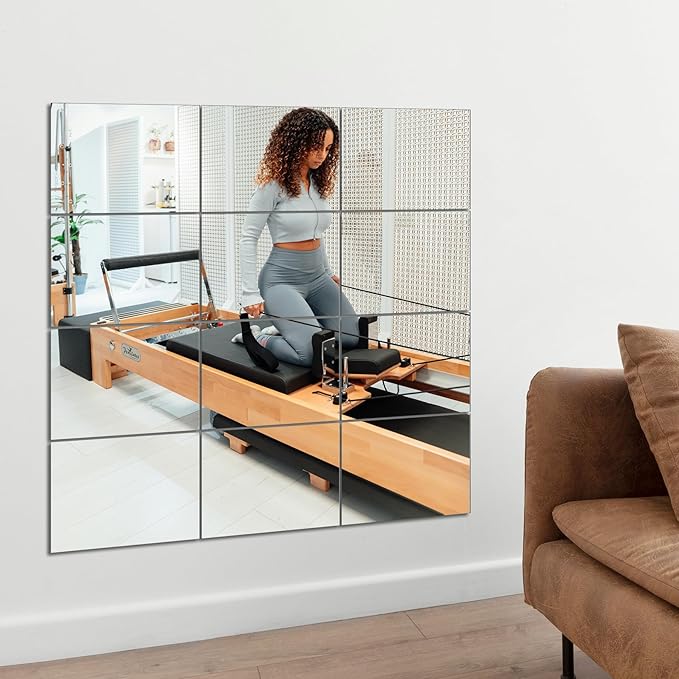 Ruomeng Gym Mirror Tiles, 12 Pcs, 10" x 12", Frameless, Wall-Mounted, Modern Home Gym, Bedroom, Door Mirror