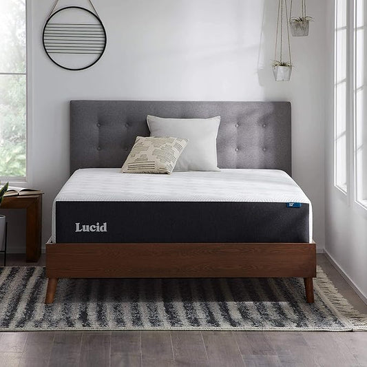Lucid 12 Inch Memory Foam Mattress - Medium Plush Feel - Infused with Refreshing Bamboo Charcoal and Cooling Gel - Bed in a Box - Temperature Regulating - Pressure Relief - Breathable - King Size