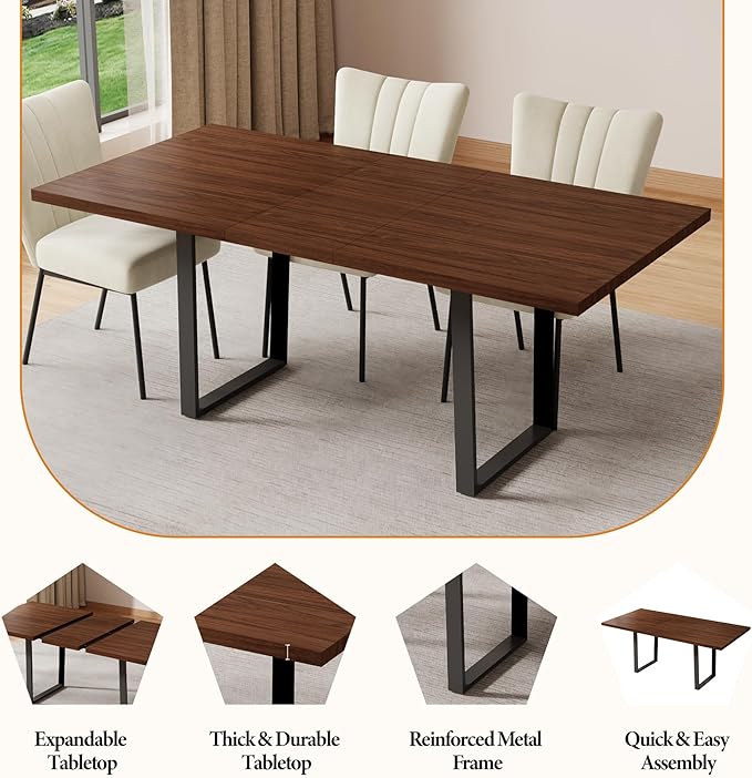 ZckyCine Walnut Color Expandable Dining Table, 51-67 Inches Adjustable Length, Modern Simple Design, Perfect for Family & Office, Seats 6+
