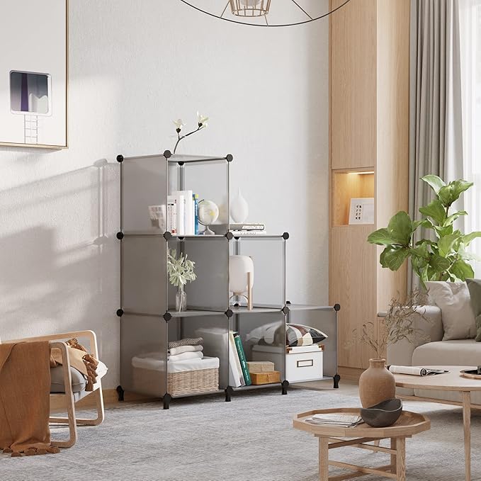 AWTATOS Cube Storage Organizer, Storage Cubes Shelves Bookshelf, 6 Cube Closet Organizers and Storage, DIY Stackable Plastic Clothes Organizer Shelving for Bedroom, Home, Grey