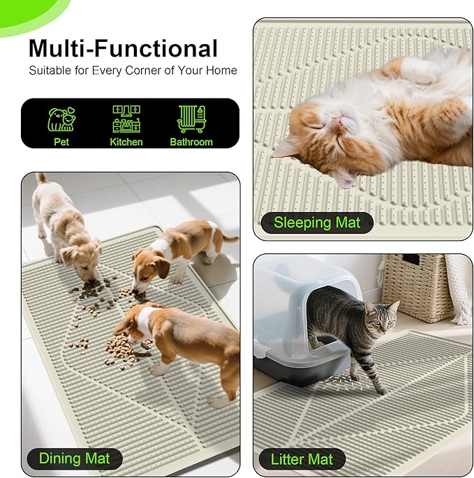 Mofason Cat Litter Mat XXL - Waterproof Kitty Litter Box mat for Floor - Extra Large Pet Trapping Litter Rug Pad - Silicone Cat Supplies & Accessories for Indoor Cats (38" x 25") -Pearl