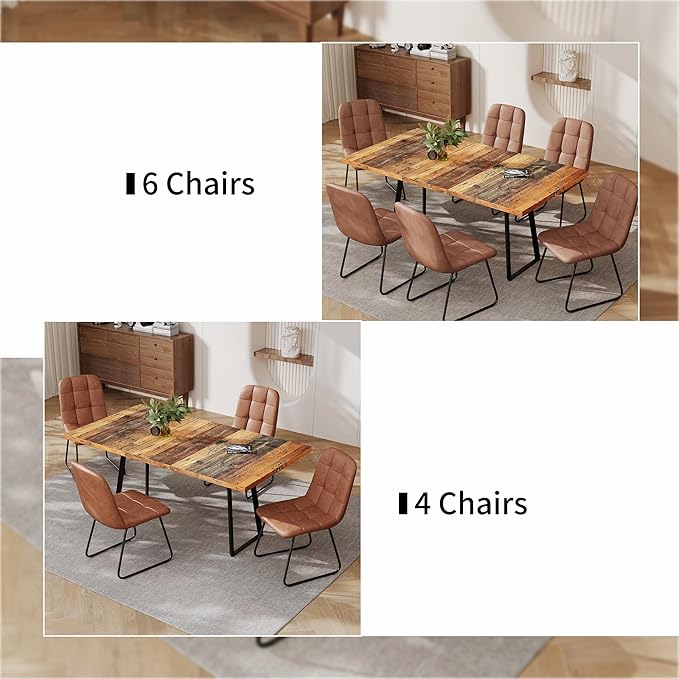 ZckyCine Extendable Dining Table Set 47"-63", Rustic Wood Table with 6 PU Leather Chairs, Modern Scandinavian Dining Room Furniture for Kitchen Apartment