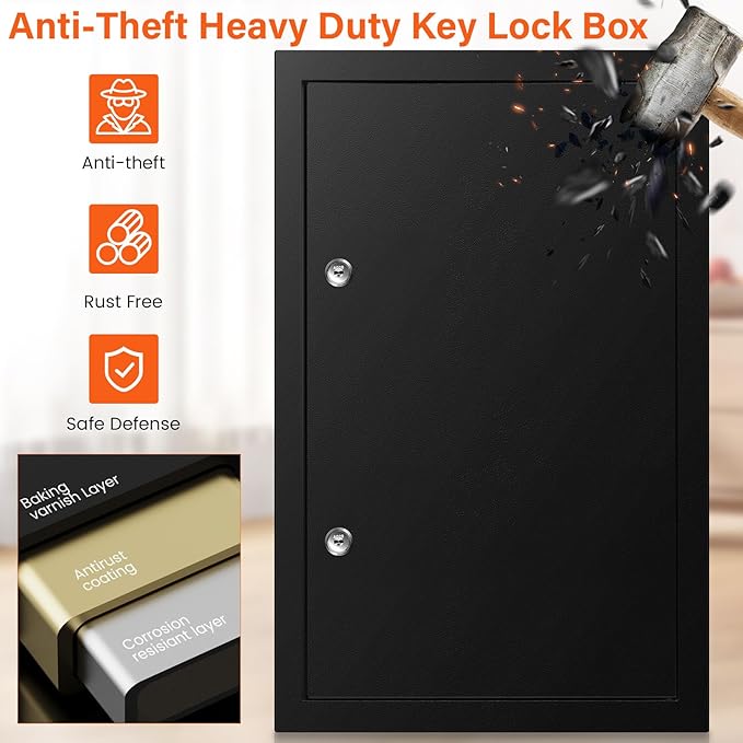 200 Keys Dual Lock Key Cabinet, Anti-Theft Key Lock Box with Key Tags, Adjustable Key Organizer Wall Safe for Car Office House Garage Rental Business