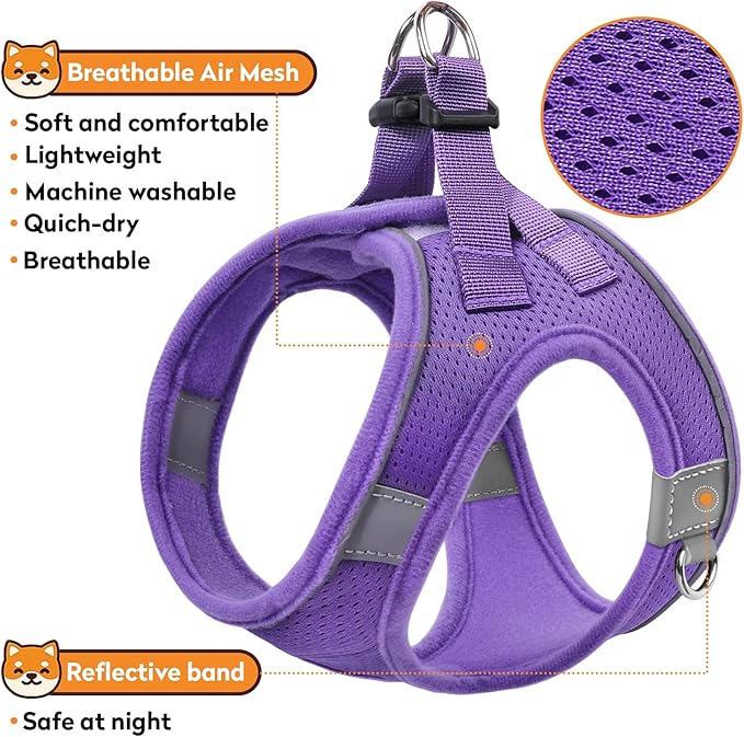 Dog Harness with Leash Set, No-Pull Step-in Reflective Pet Harness with 1 Leash Clips, Adjustable Soft Padded Easy Walk Dog Vest for Small Medium Large Dogs, Cats(Light Purple, Medium)