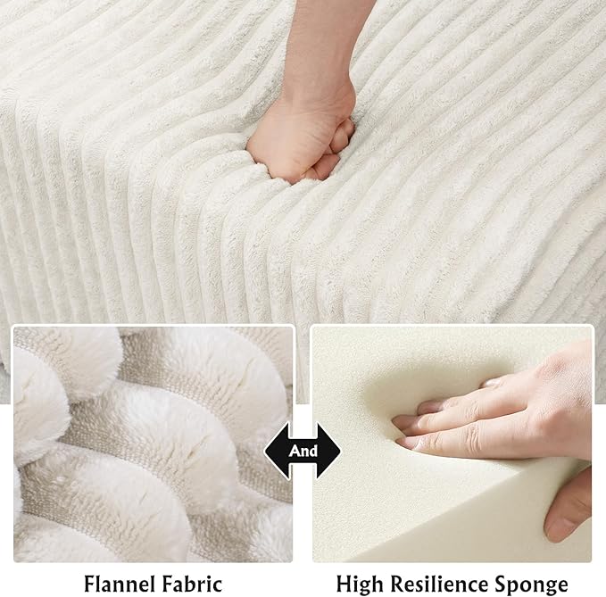 3-Piece Boneless Modular Sectional Sofa, Cloud Couch, Right Facing Chaise with Ottoman, Oversized Deep Seat, Soft Corduroy Fabric, Sectional Couch for Living Room-White