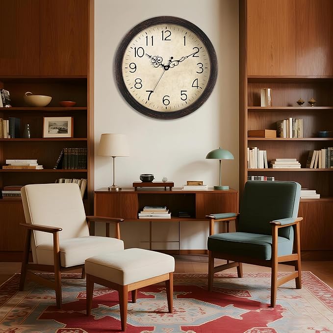 Wall Clock, Vintage Wall Clocks Battery Operated Quartz Silent Non-Ticking 16 Inch Retro Rustic Style Clock Decorative for Kitchen,Bathroom Home Office (Bronze)