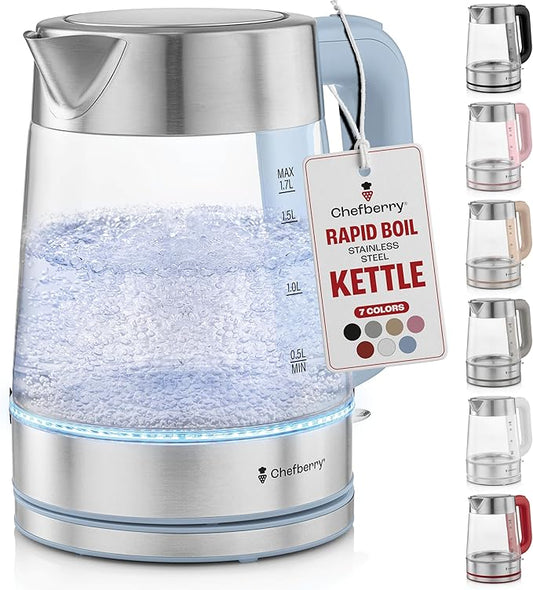 Electric Kettle for Boiling Hot Tea & Water | 1.8L Stainless Steel Borosilicate Glass Boiler With No Plastic, Automatic Shutoff, BPA Free, Fast Heating Technology