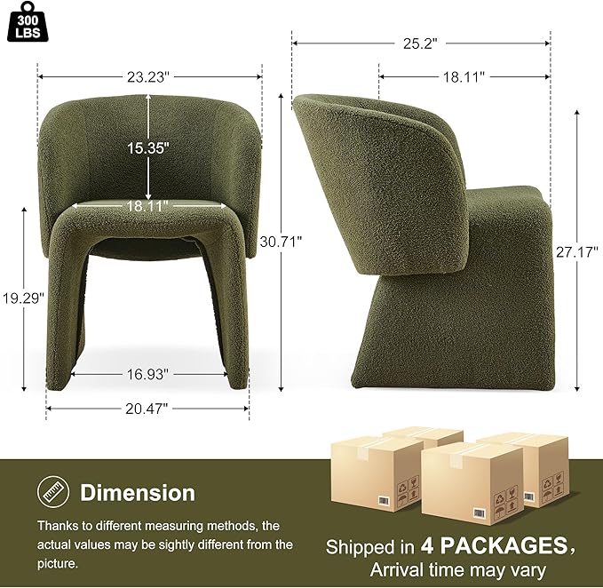 Upholstered Dining Chair Green Set of 4,Stylish Accent Barrel Side Chairs Cozy Single Sofa Chair Teddy Velvet Comfortable Armchair for Bedroom Reading Room Waiting Room Kitchen Dining Room
