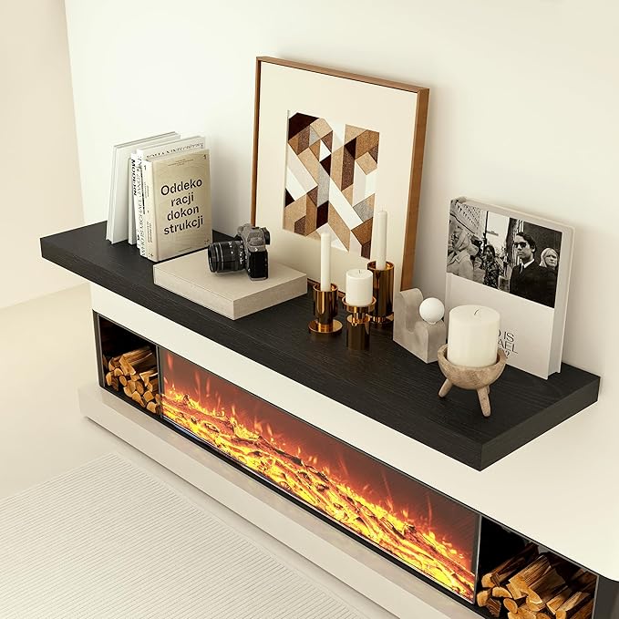 Heimlove 12 Inch Deep Floating Shelves, 72 x 12 inches Long, Large Extra Display & Storage Shelf, Rustic Wood Wall Shelves for Fireplace Mantel, Black - 1Pack