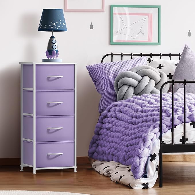 Sorbus Dresser Storage Tower, Organizer Drawers for Closet Boys & Girls Bedroom, Bedside Furniture, Chest for Home, College Dorm, Steel Frame, Wood Top, Fabric Bins (Purple)