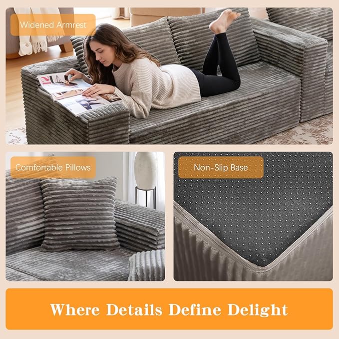 106'' Boneless Couches for Living Room, L Shaped Modular Sectional Sofa with Chaise Lounge, Faux Rabbit Fur & Layered Cushion Deep Seat Cloud Couch, No Assembly (Light Coffee, Right Facing Chaise)