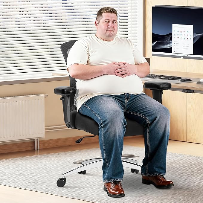 Bigroof Big and Tall Office Chair 500lbs, Heavy Duty Ergonomic Mesh Chair, Computer Executive Desk Chair with Wide Thick Seat, Adjustable Armrests, Lumbar Support