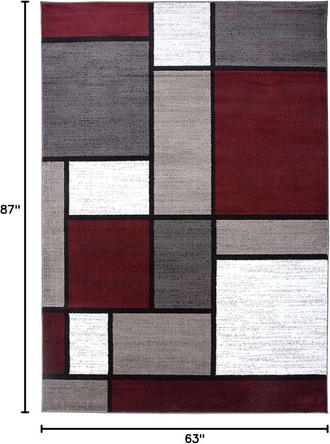 Rugshop Modern Geometric Boxes Red Area Rug, Non-Shedding Carpet for Living Room, Bedroom, or Dining Room, 5'3" x 7'3"