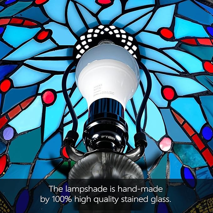 Dragonfly Tiffany Style Lamp - 12" Stained Glass Table Lamp with LED Bulb, Handcrafted Tiffany Lamp Kit for Bedroom, Office, or Dragonfly Side Table Décor