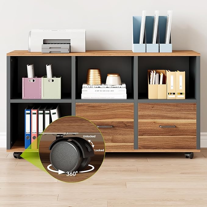 LITTLE TREE 63" Office Desk and 47" File Drawer Cabinet, Large Computer Desk, Study Writing Desk Workstation for Home Office