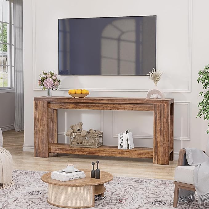 Farmhouse Console Table with Storage Shelf, 70.9” Extra Long Sofa Table Behind Couch, Rustic Entryway Accent Table for Hallway, Living Room, or Foyer, Entrance Rustic Brown