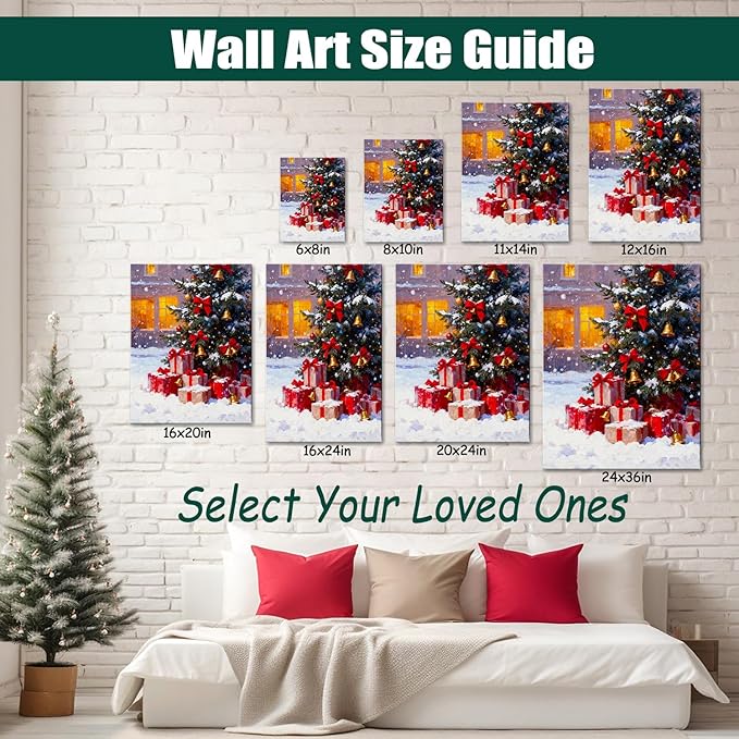 Vintage Christmas Tree and Gifts Box Canvas Wall Art - Festive Framed Print for Home Office Decor, Rustic Christmas Wall Art Picture, Ideal Christmas Gifts & Holiday Decorations