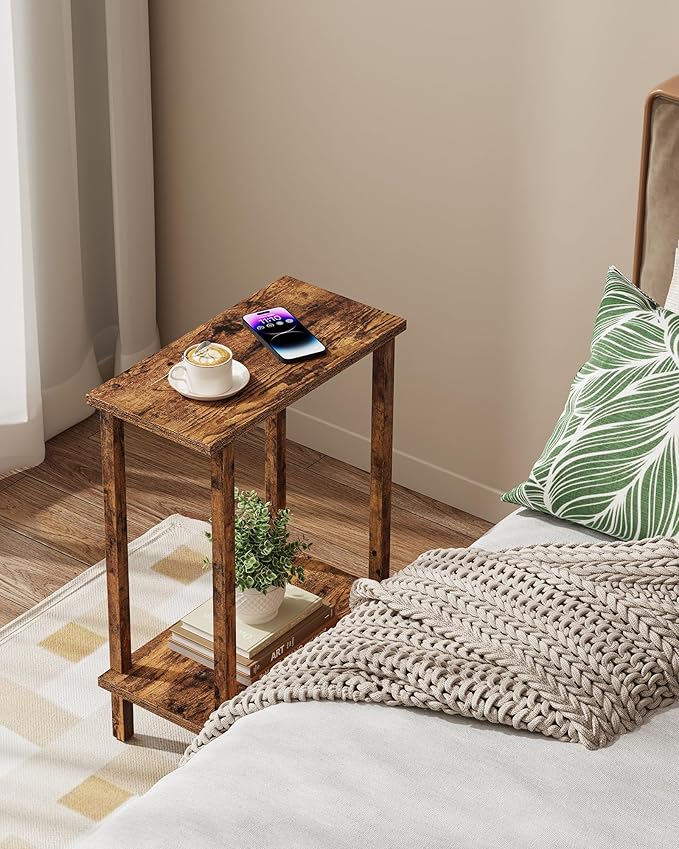 TUTOTAK Small Side Table, Narrow End Table, Skinny Sofa Table, Slim Nightstand, Couch Table, Living Room, Bed Room, Pure Brown TB01BB062C