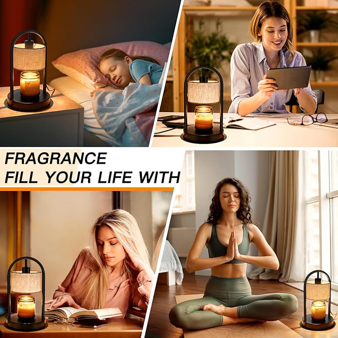 Black Candle Warmer Lamp with Timer - Dimmable Wax Melts Warmer for Bedroom, Mother's Day Gift, New Home Decor (2 Bulbs Included)