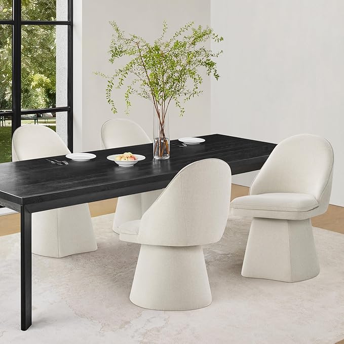 Swivel Dining Chairs Set of 1, Upholstered Mid Century Modern Deskchair with Round Back, Linen Fabric Kitchen Chairs for Dining Room, Bedroom, Dressing Room, Linen