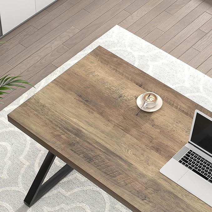 FOLUBAN Modern Home Office Desk, Wood and Metal Computer Desk, Industrial Study Writing Work Table for Bedroom Living Room, Oak, 60 Inch